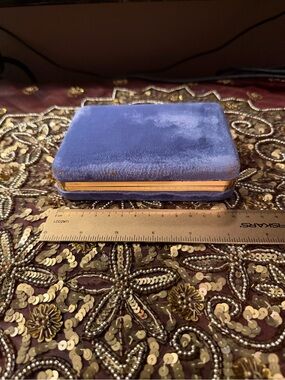 Source Unknown Velvet Jewelry Box in Blue with Gold Trim